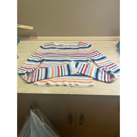 American Eagle Women's Striped Knit Cropped Henley Top Long Sleeve Size M - Picture 3 of 5